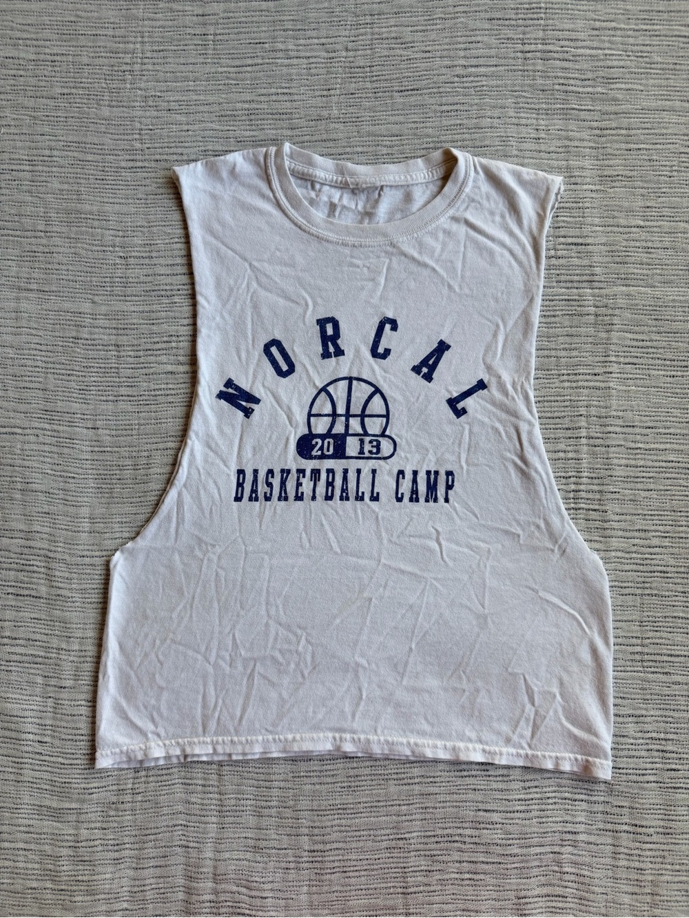 NORCAL Basketball Camp White Muscle Tank with Navy Graphic